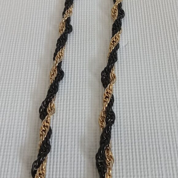 Black and Gold Tone Unisex Single Strand Twisted Metal Singapore Chain Necklace - Picture 7 of 9